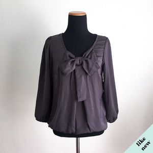 Zara Silky Charcoal Gray Bow Shirt